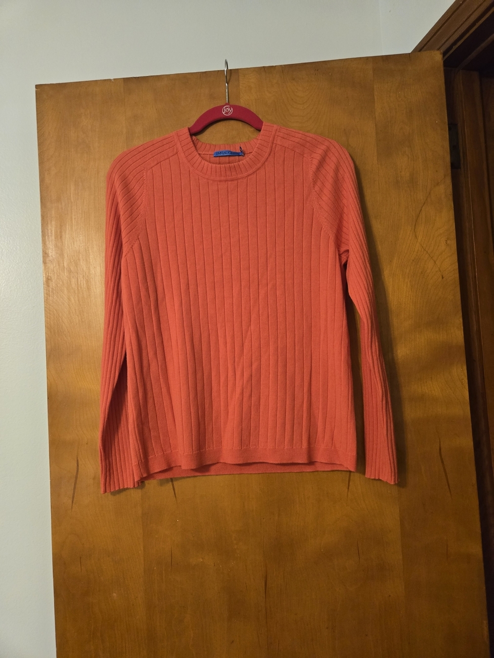 J McLaughlin Orange Ribbed Long Sleeved Crewneck Sweater Cashmere Blend Size M